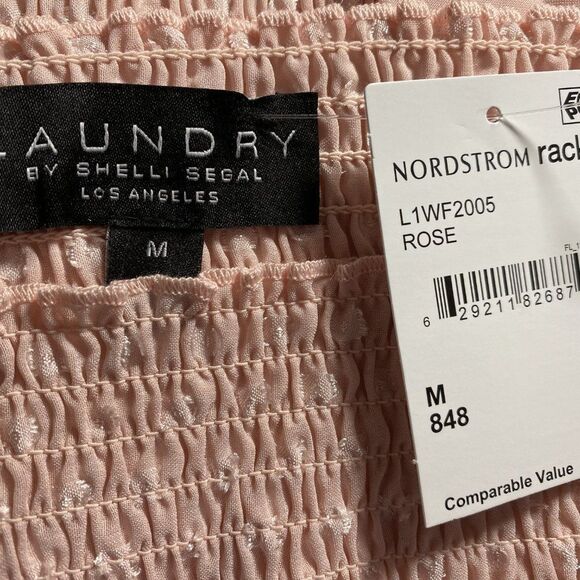 Laundry by Shelli Segal Square Neck Smocked Long Sleeve Top Blouse Rose  NEW - Picture 7 of 7